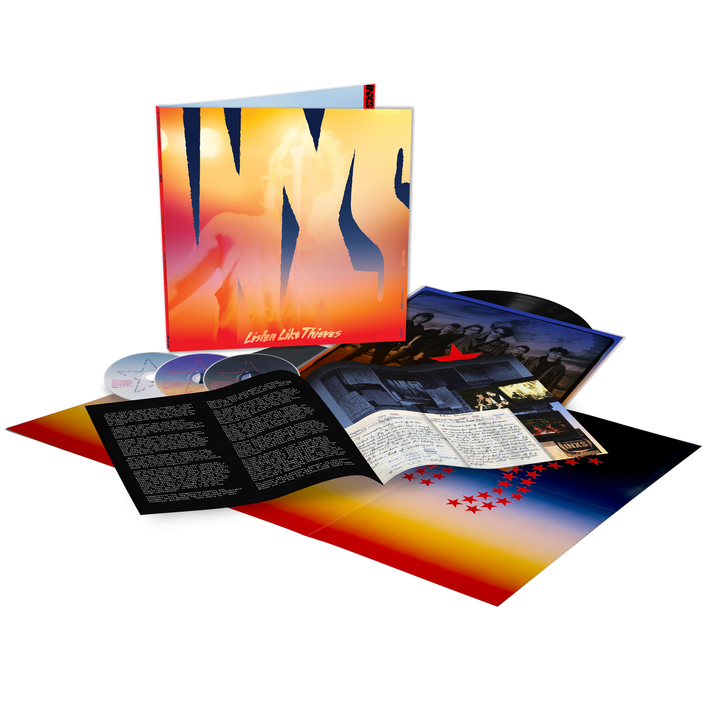 Listen Like Thieves 40th Anniversary is a deep dive celebration into INXS’s global breakthrough album. The Deluxe Edition is a 1LP + 3CD set containing a brand-new 2025 stereo mix of the Listen Like Thieves album by Giles Martin & Paul Hicks on CD and vinyl.