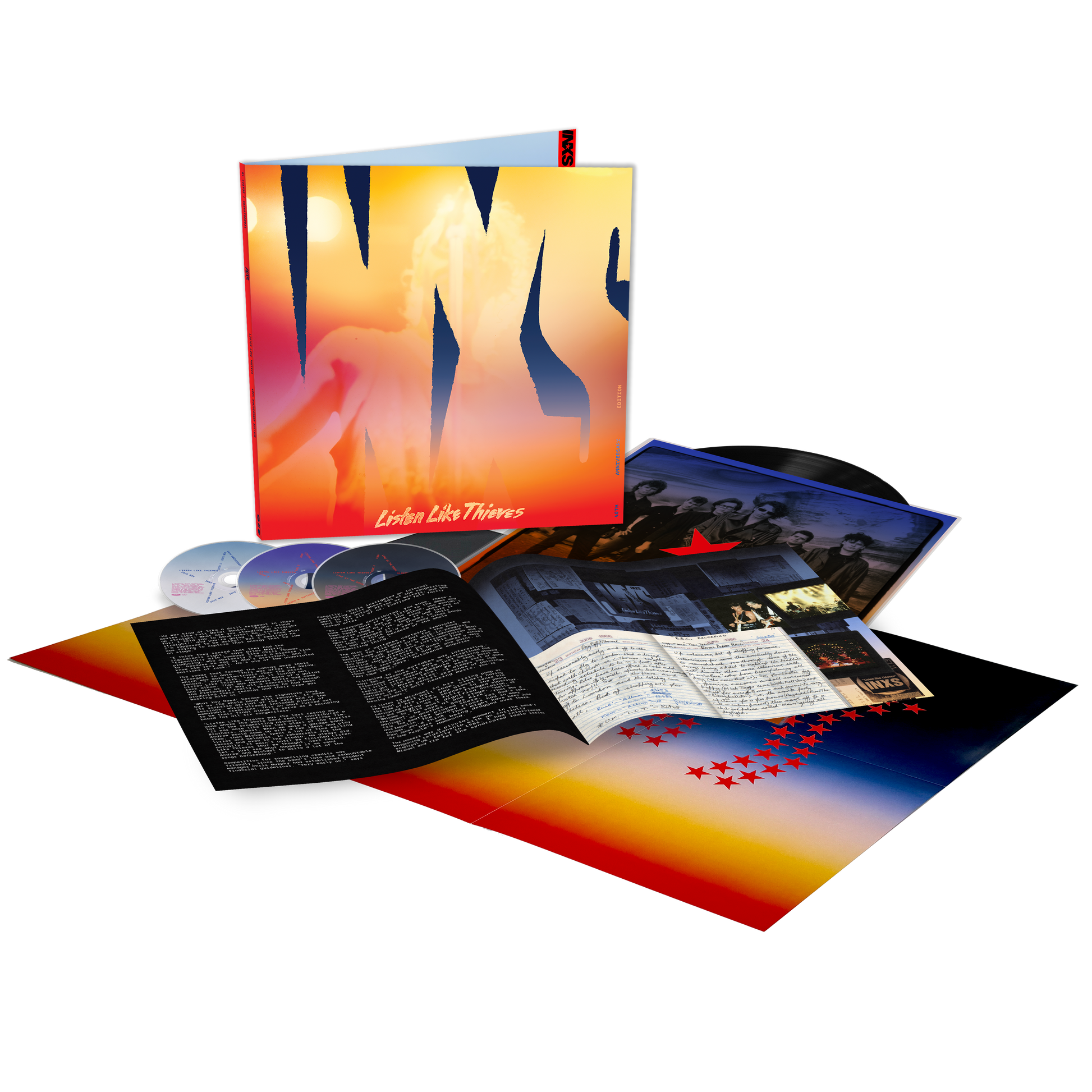 Listen Like Thieves 40th Anniversary is a deep dive celebration into INXS’s global breakthrough album. The Deluxe Edition is a 1LP + 3CD set containing a brand-new 2025 stereo mix of the Listen Like Thieves album by Giles Martin & Paul Hicks on CD and vinyl.