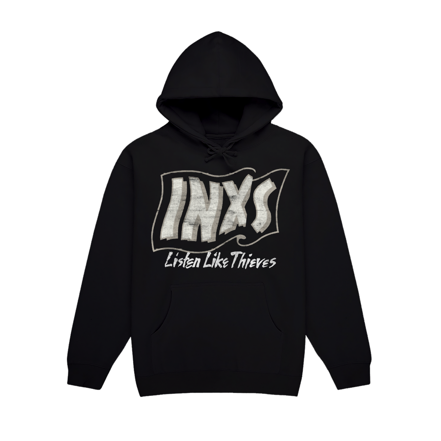 Celebrate 40 years of Listen Like Thieves with this official INXS hoodie, featuring bold, distressed artwork inspired by the band’s era-defining album. A must-have for INXS fans, this hoodie brings classic rock nostalgia with a modern, vintage aesthetic.