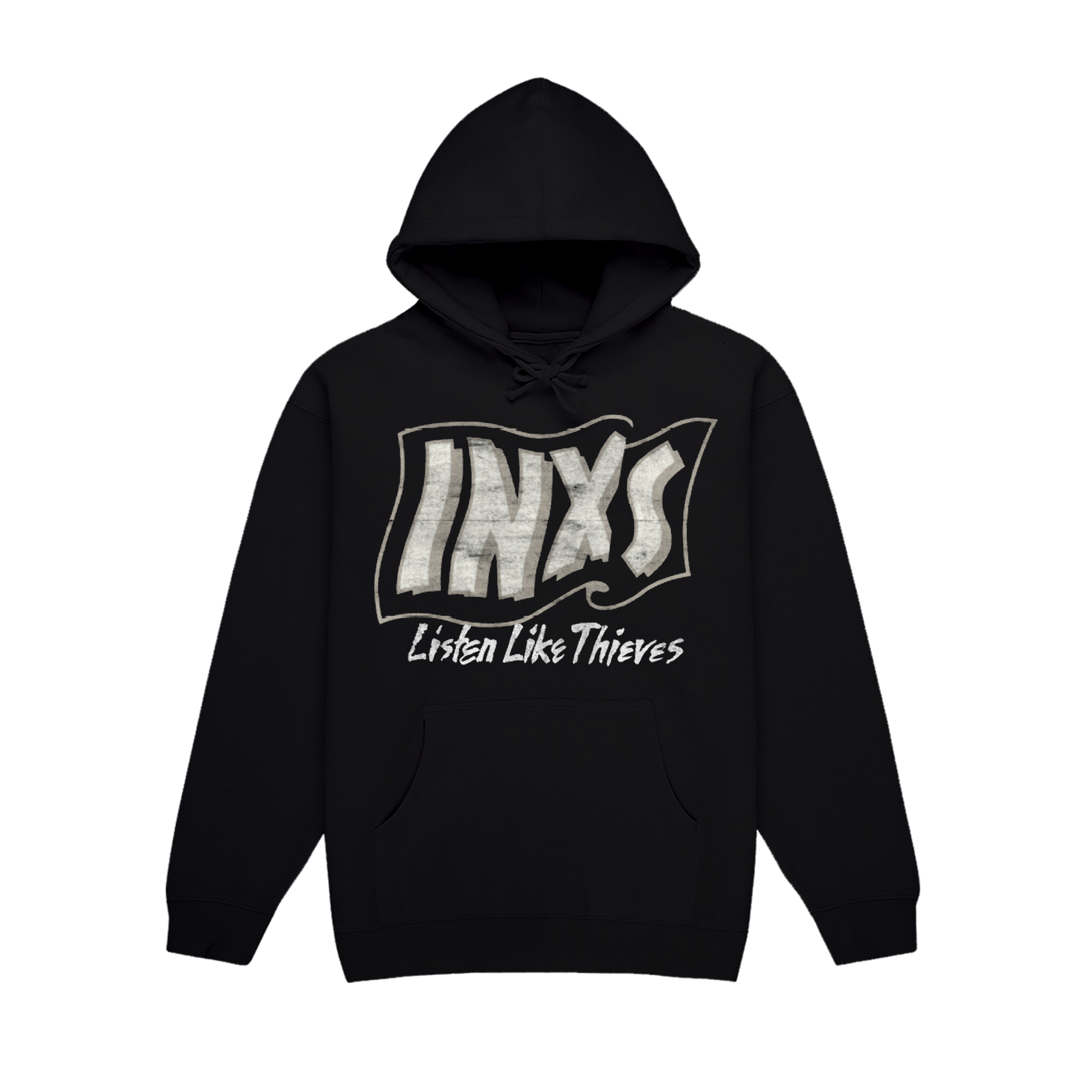 Celebrate 40 years of Listen Like Thieves with this official INXS hoodie, featuring bold, distressed artwork inspired by the band’s era-defining album. A must-have for INXS fans, this hoodie brings classic rock nostalgia with a modern, vintage aesthetic.