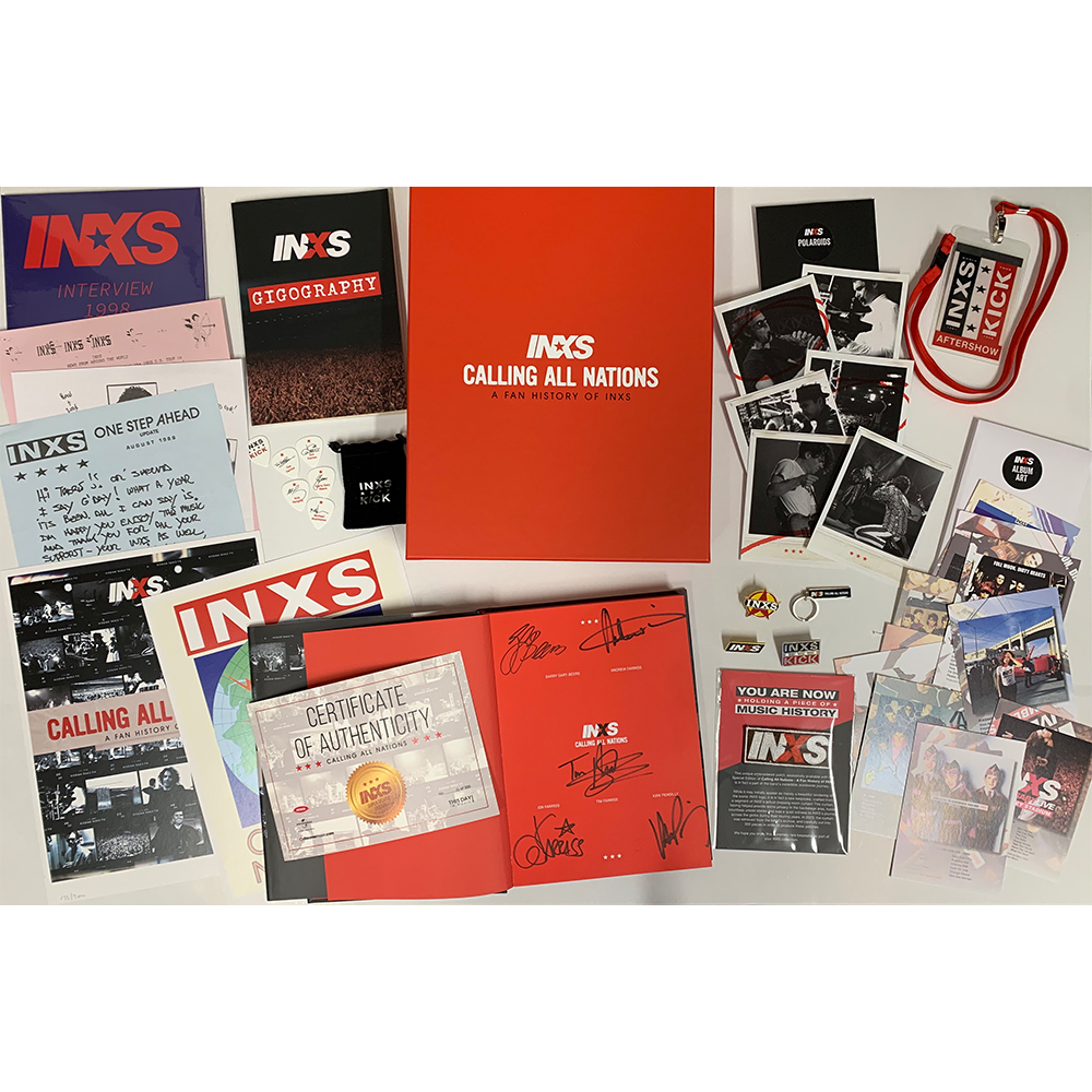 Calling All Nations - A Fan History of INXS Signed Super Deluxe Book + T-Shirt Bundle Detail