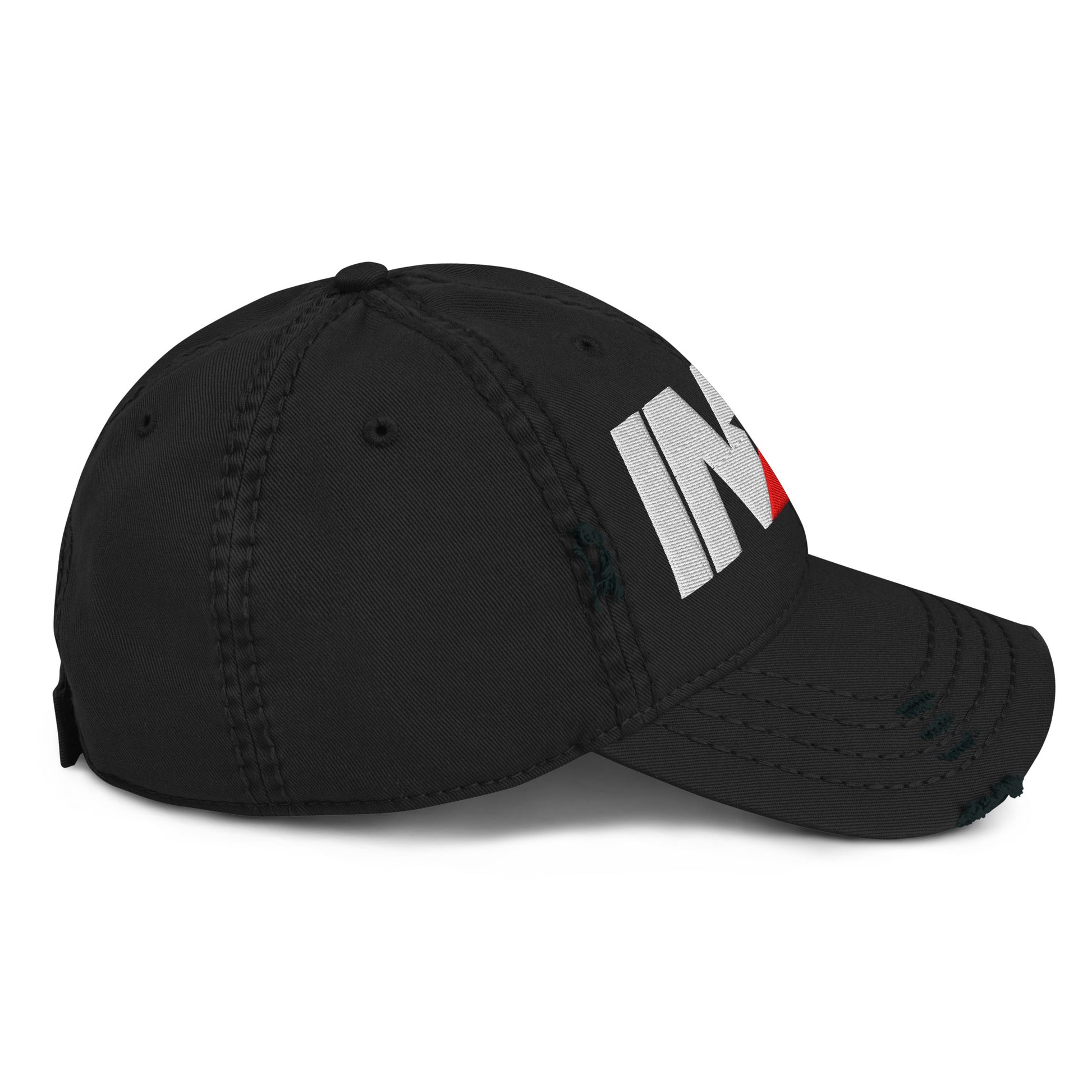 Black cap with a logo on a white background