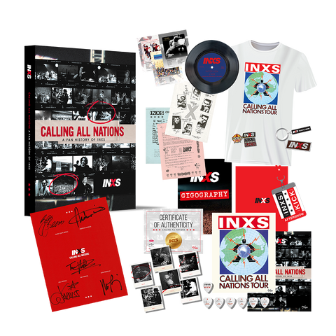 Calling All Nations - A Fan History of INXS Signed Super Deluxe Book + T-Shirt Bundle